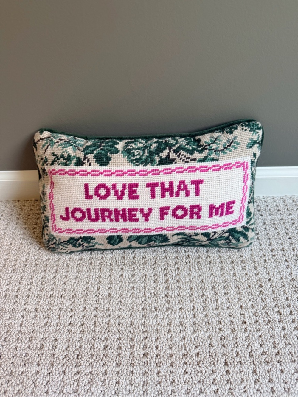 Furbish 'LOVE THAT JOURNEY FOR ME' Decorative Pillow Needlepoint